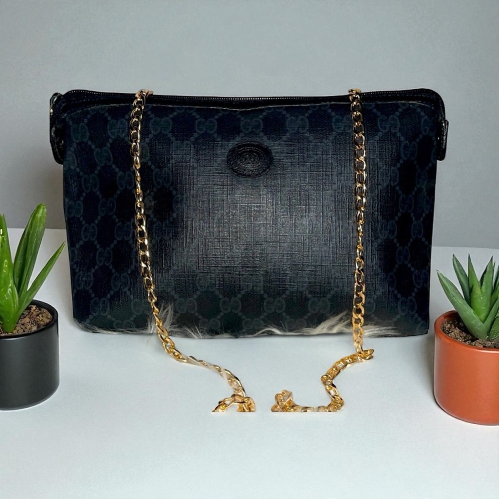 Vintage Gucci Black GG Supreme Monogram Clutch Crossbody Chain Bag - Picture 3 of 12